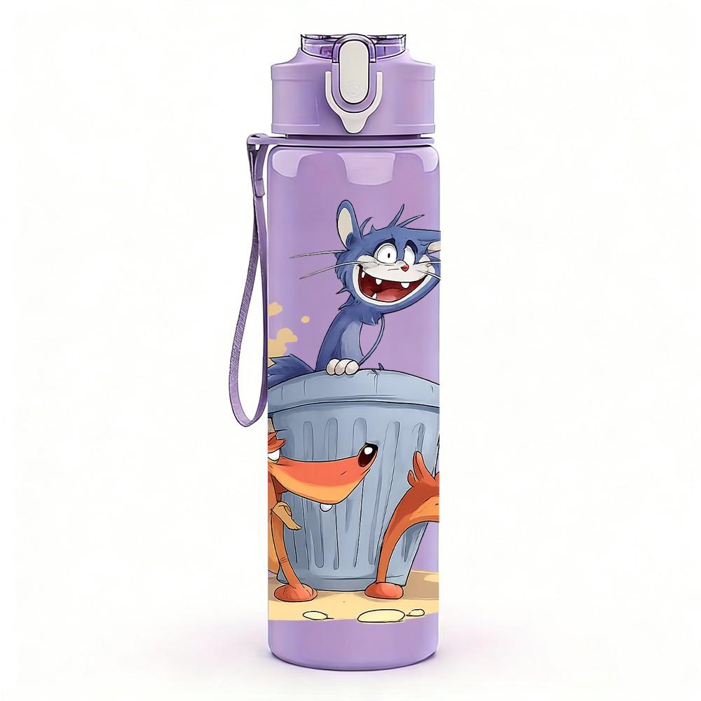 1PC Bucket Cat Cartoon 750ml Color Plastic Sports Water Bottle Leakproof Flip Straw Lid Suitable for Sports Office Home Use