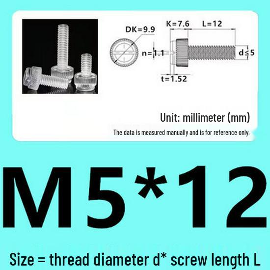 M3-M8 Hand-Tightened Transparent Acrylic Knurled Screw 