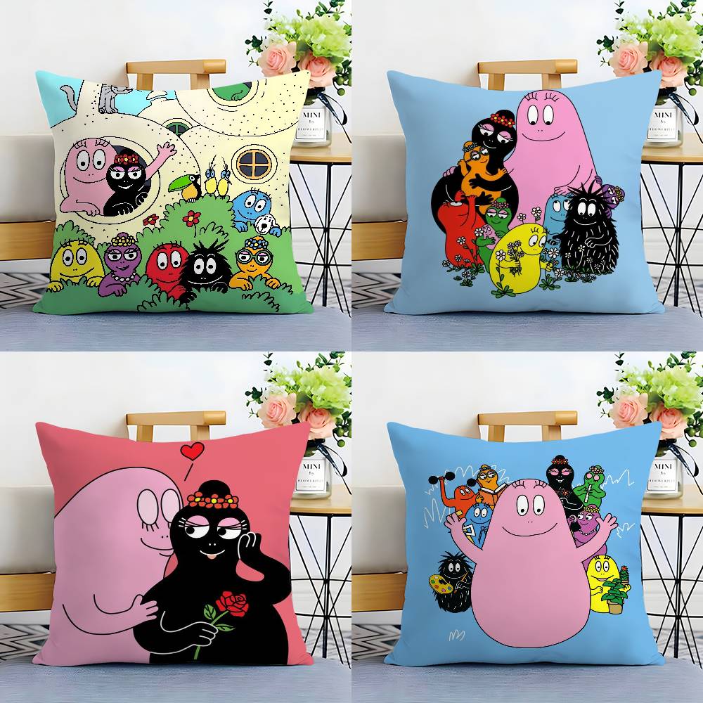 Cartoon Cute B-Barbapapas Pillow Case Plush Fabric Soft Double Sided Print Sofa Cushion Cover Throw Pillow Covers
