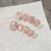 10Pcs Hamdmade Press on Nails Cat Eye Pink Hand-Painted Bouquet Cat Fake Nail Bean Nails Detachable Wearable Nail for Women