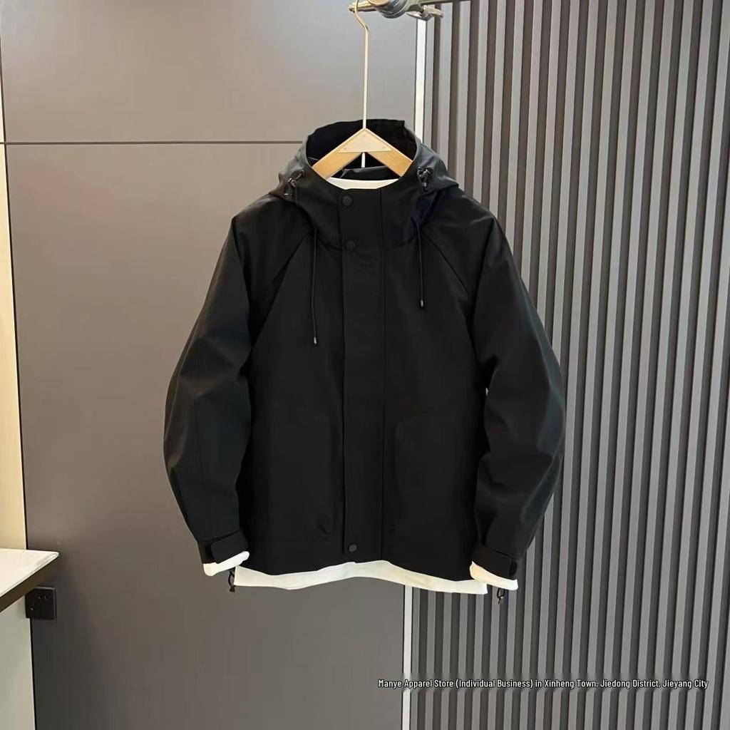 Men's Windproof Hooded Jacket: Spring/Autumn Casual Fashion, Pure Color, Trendy Loose Workwear