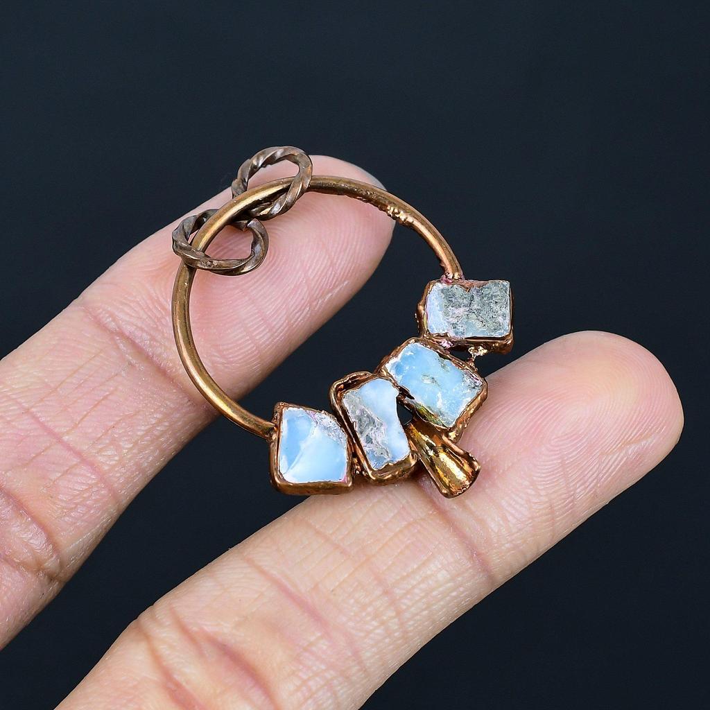 Larimar Pendant Gemstone Jewelry, Copper Electroformed Pendant, Handmade Jewelry Birthstone Pendant, Gift For Him