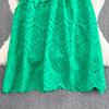 Retro Palace Temperament Round Neck Waist Show Thin Hook Flower Hollow a Word Lace Dress Elegant Large Skirt
