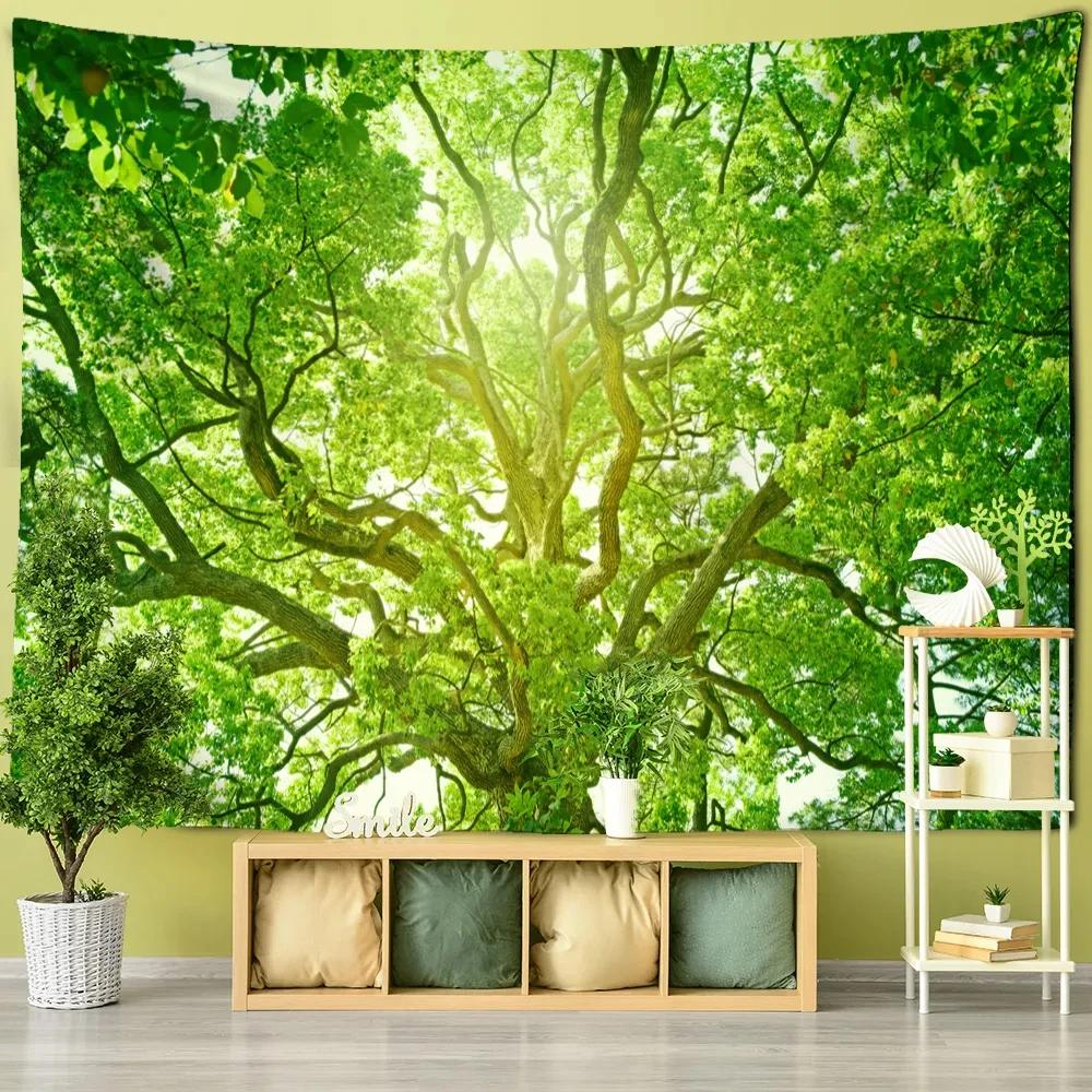 Towering Tree Forest Tapestry Wall Hanging Natural Scenery Psychedelic Witchcraft Bohemian Style Background Cloth Home Decor