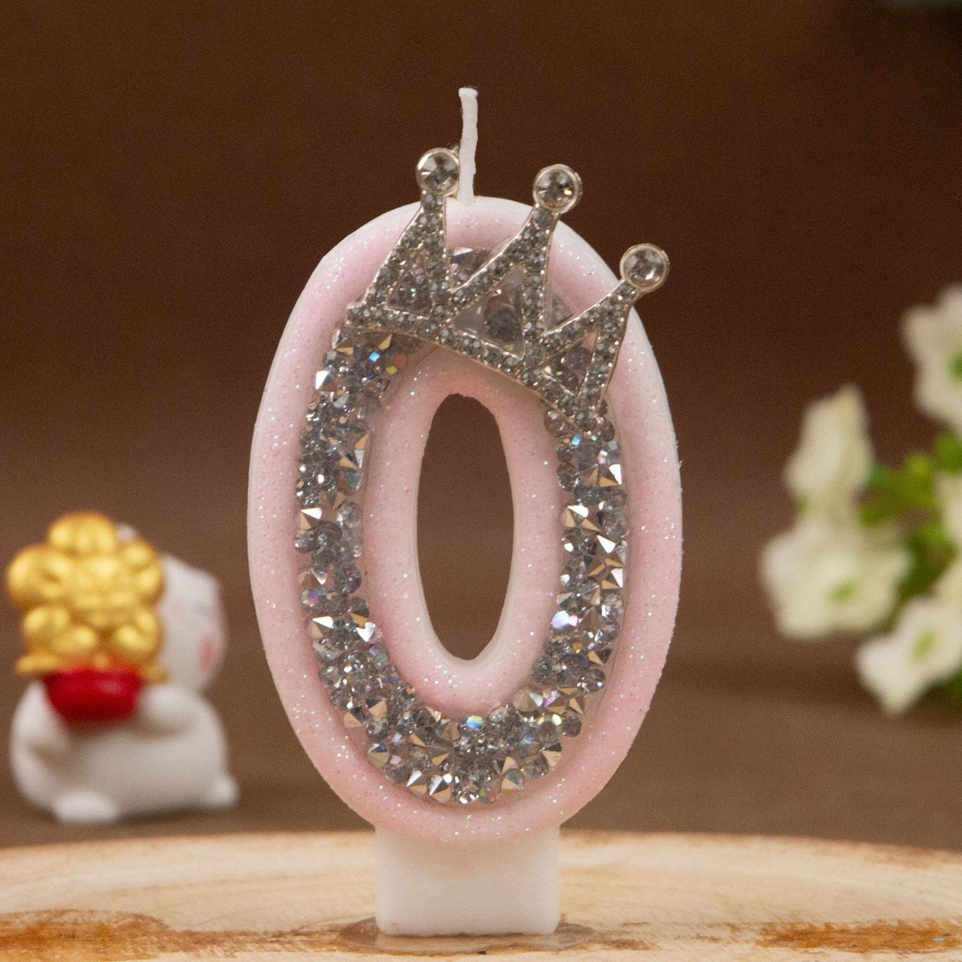 Sparkling Crown Number 5 Candle – Pink Glitter Rhinestone Birthday Cake Candle, 7.5cm Tall, Silver Crown Top, Premium Party Decor for Kids & Adults