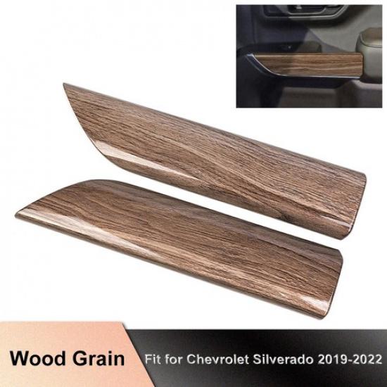 Interior Front Door Panel Trim Cover For Chevy Silverado Sierra 19-22 Wood Grain