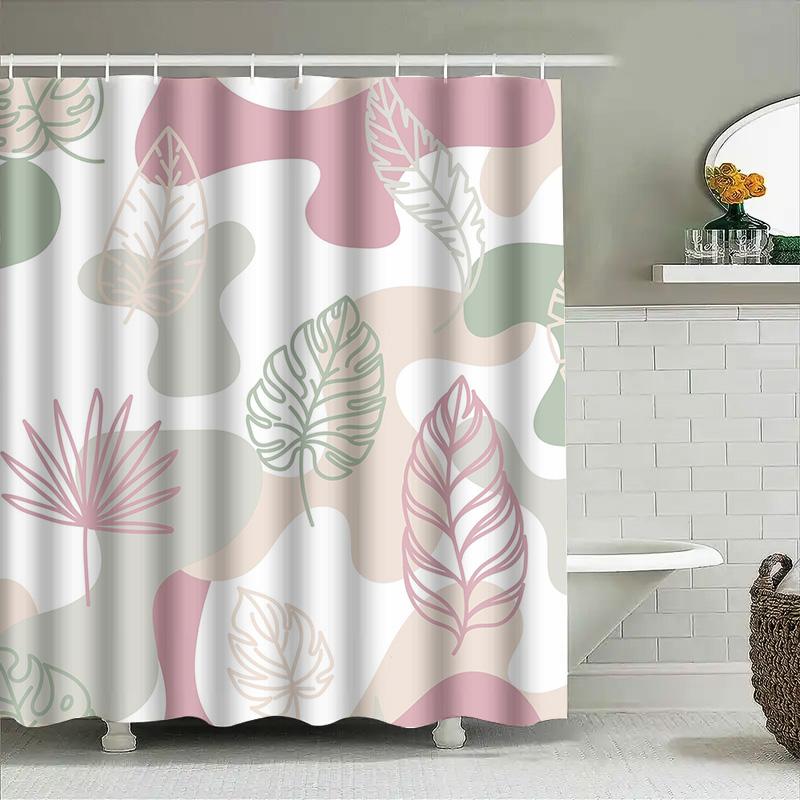 Modern Leaf Pattern Shower Curtain Pink Green Waterproof Fabric For Bathrooms Decorations Diy Home Improvement Accessories