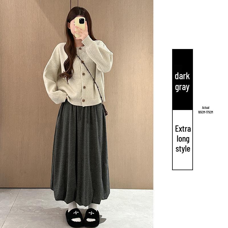 Khaki Sticky Rice Bud A-line Skirt: Women's High Waist Slimming Mid-length for Autumn 2025