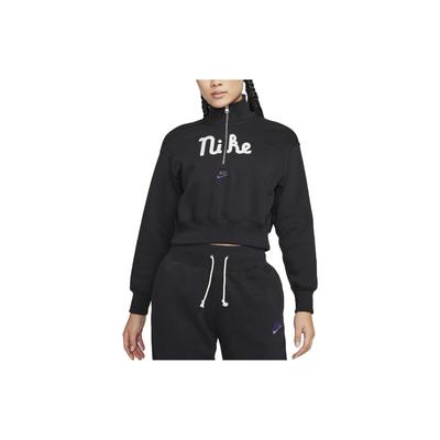 Sportswear Letter Print Half-Zip Cropped Sweatshirt Women Tops Black FQ7980-010