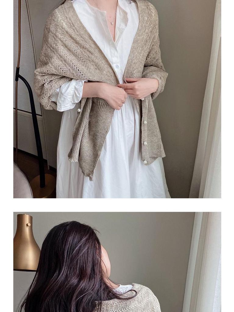 Korean-Style Pearl Sleeve Knit Shawl: Women's Early Autumn Office Cardigan & Two-Way Scarf
