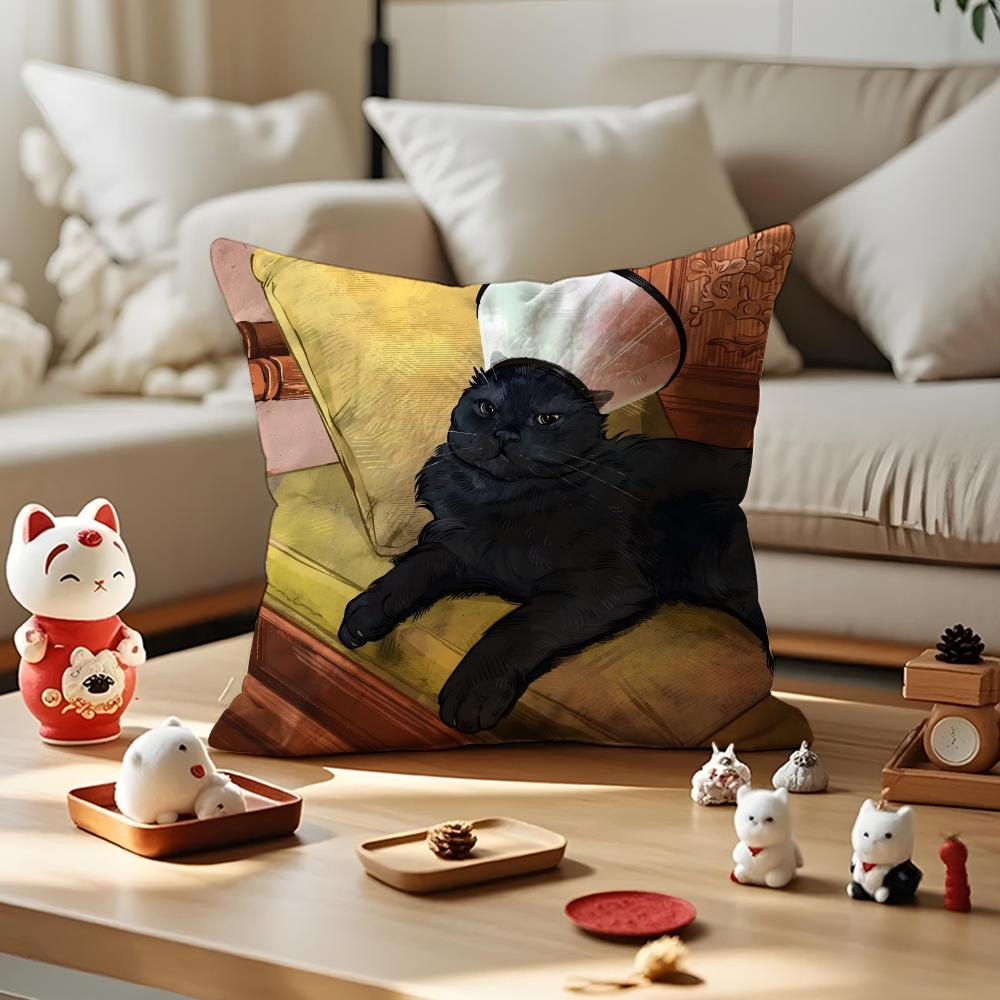 Mischievous Cat Cushion Cover Anti-dustmite Pillowcase Invisible Zipper Silky Short Plush Sofa Cushion Cover