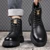 Thick-soled Height-increasing Men 2025 Autumn And Winter Velvet British Style Casual High-top Shoes Men's Retro Work Boots 38-44