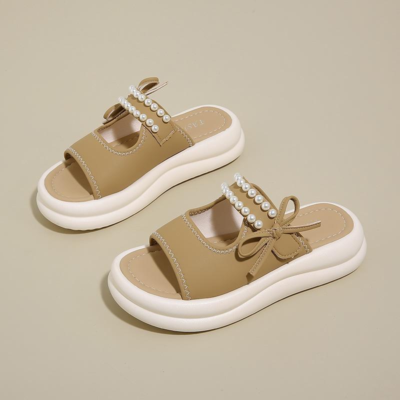 Fashion Women's One Word Slippers 2025 Summer New Fashion Bow-knot Platform Sandals Outdoor Comfortable Height Increase Casual Flats