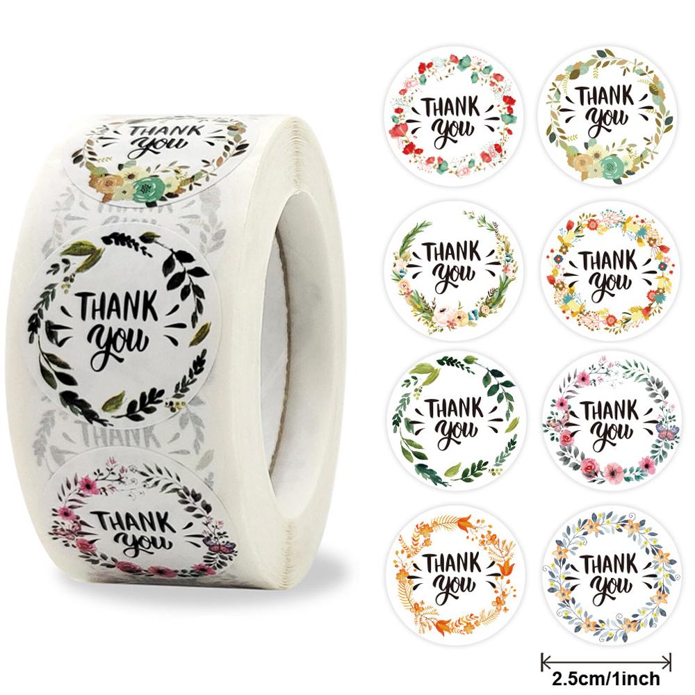 100-500pcs Flowers Round Thank You Stickers for Supporting Small Business Seal Labels for Thank You Cards,Wedding Party