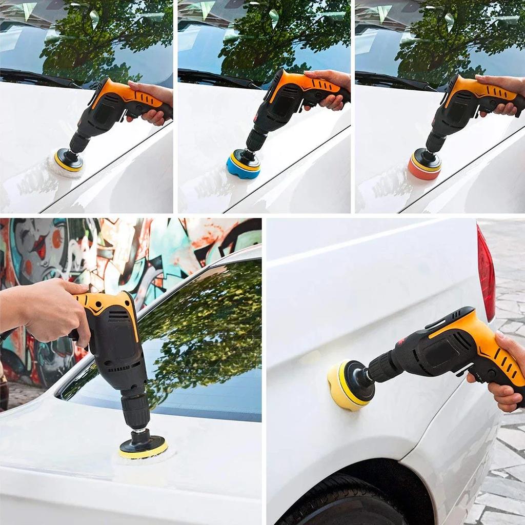 CAER 5/22Pcs Car Foam Drill Polishing Pad Kit 3inch Self-Adhesive Buffing Pads Sponge Disc with M10 Adapter for Polish Waxing