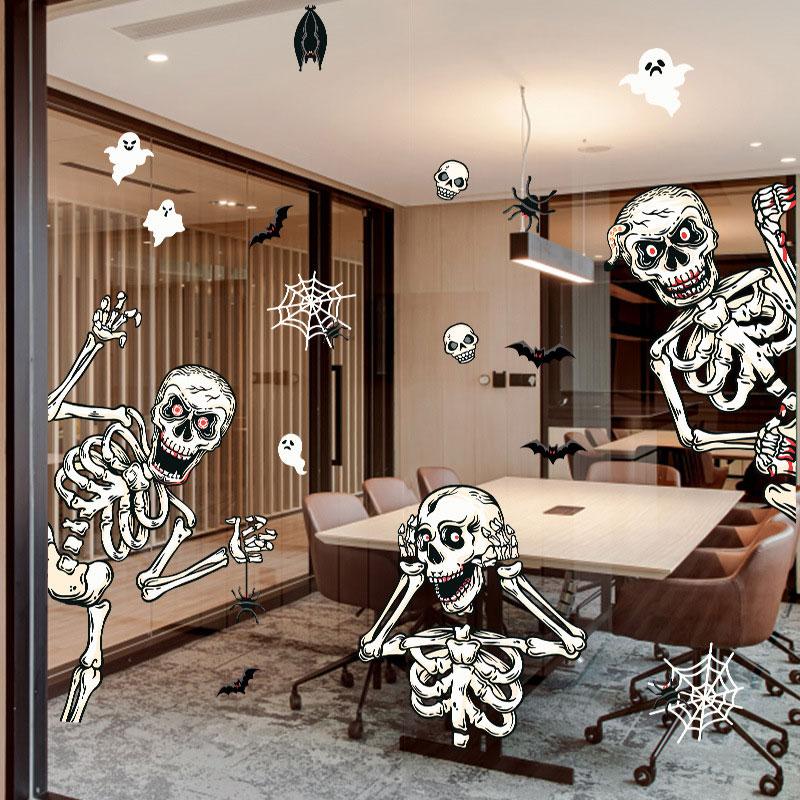 Halloween Skeletons Window Clings Skull Ghost Window Stickers Decoration for Spooky Home Glass Wall Haunted House Party Supplies
