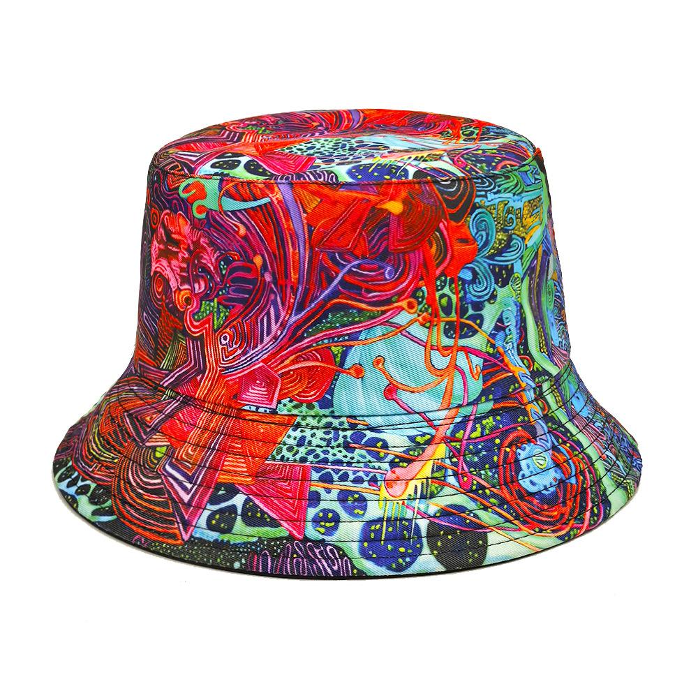 Retro Graffiti Print Hip Hop Street Bucket Hat for Women Men Decorate Fisherman Hat Summer Travel Beach Outdoor Sunscreen Panama