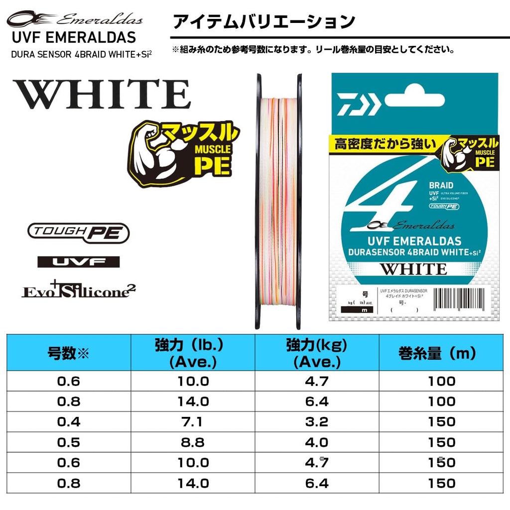 Daiwa PE Line UVF Emeraldas Dura Sensor 150m White color (DAIWA) +Si2 0.5 (with markings)
