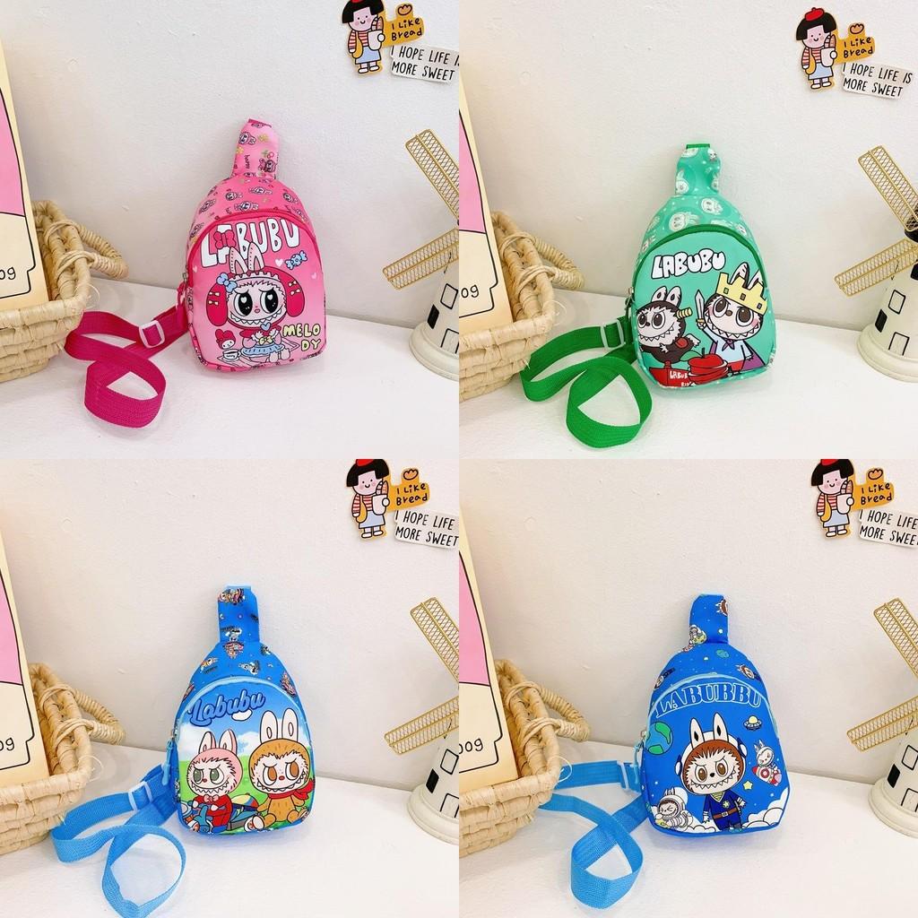 Cartoon Labubu Kids Chest Bag With Polyester Lining For Kindergarten Girls And Boys