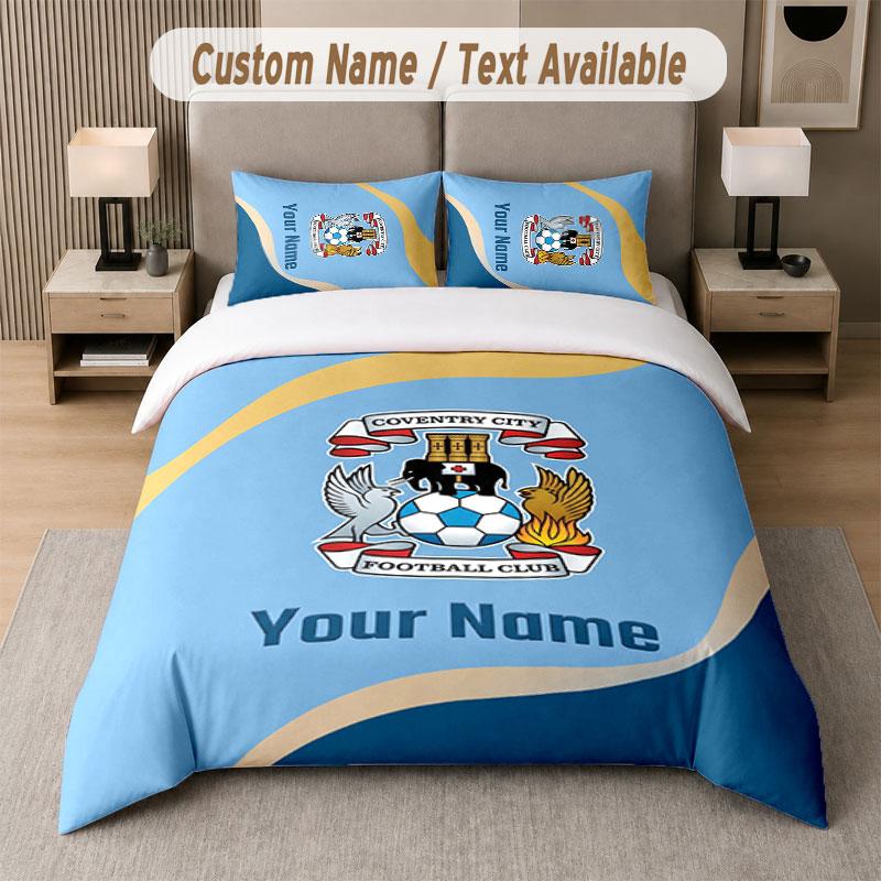 Benutzerdefiniertes Bettwäsche-Set Coventry City FC Muster, Druck Name Text 1 Bettbezug plus 2 Kissenbezüge Heimtextilien