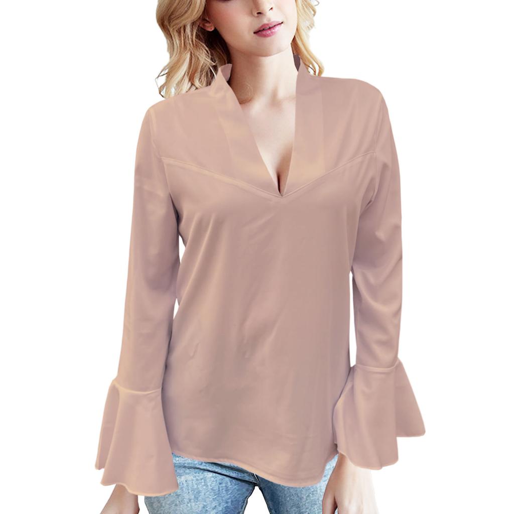 HNXC Women's Autumn Collection: Low-cut, Rhinestone, High-neck, Solid-color Lotus Leaf Long-sleeved Shirt for Women