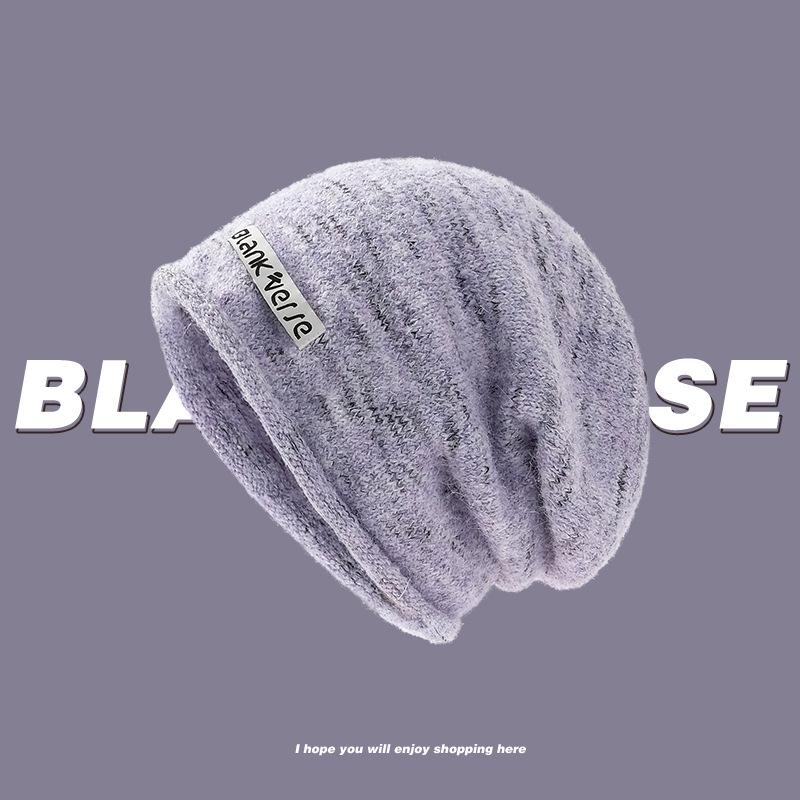 

New stacking hat knitted hat female face small Korean version casual warm big head circumference wool hat cold hat wholesale One size fits all (58-60cm) фіолетовий
