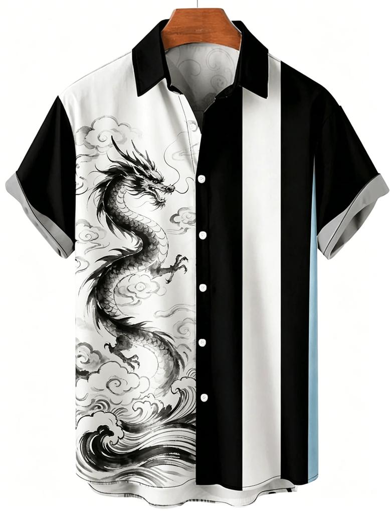Gothic Cross Floral Print Short Sleeve Shirt, Trendy Casual Button-Up Top
