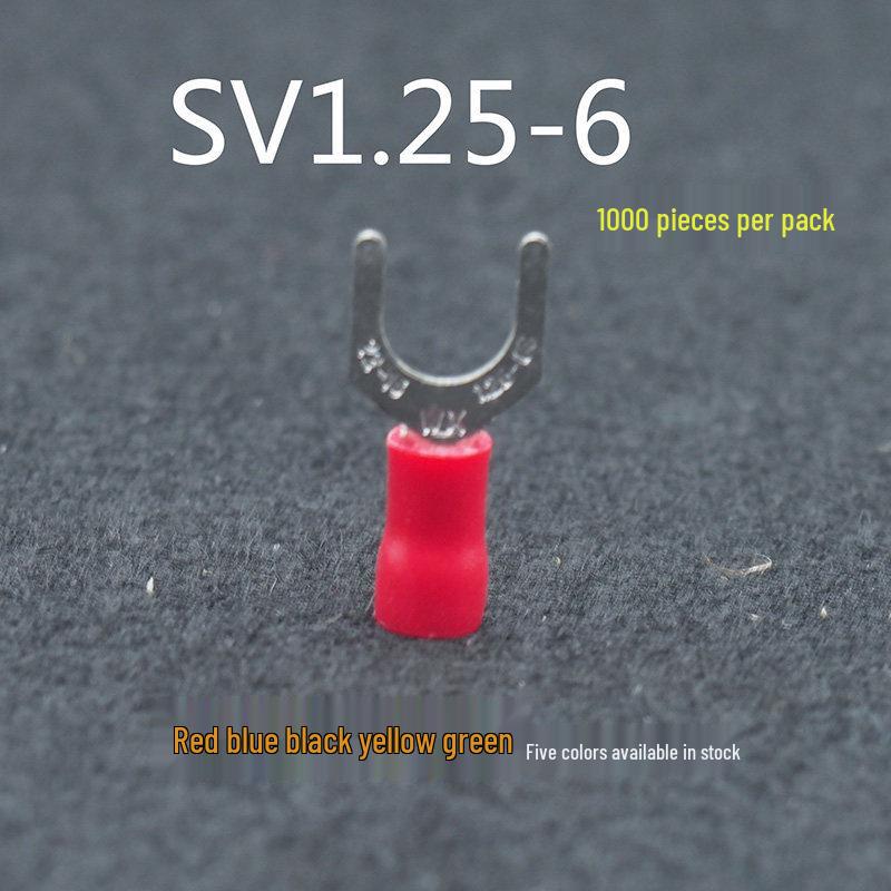 SV1.25-3.2 U-Shape Y-Fork Pre-Insulated Terminal, European Style, 0.5mm Cold-Press Brass Lug