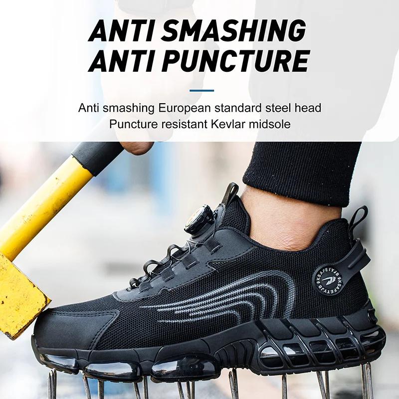 New Safety Shoes Men Rotary Buckle Work Shoes Air Cushion Indestructible Sneakers Puncture-Proof Security Boots Protective