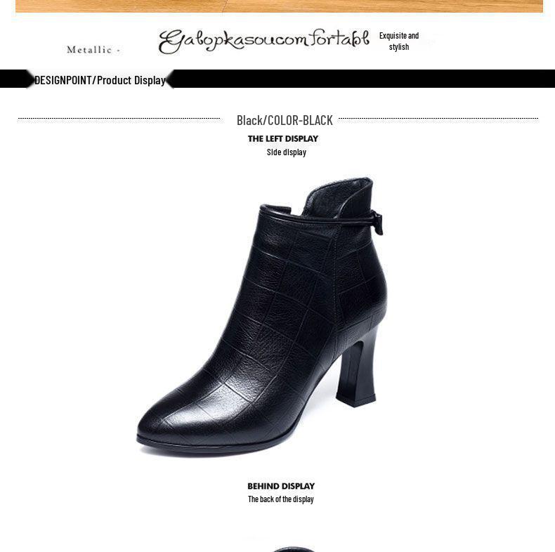 Botine de damă cu vârf ascuțit și toc gros, toamnă/iarnă 2025, botine Martin din piele moale cu căptușeală din lână