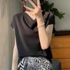 Women's Cowl Neck Satin Short Sleeve Blouse