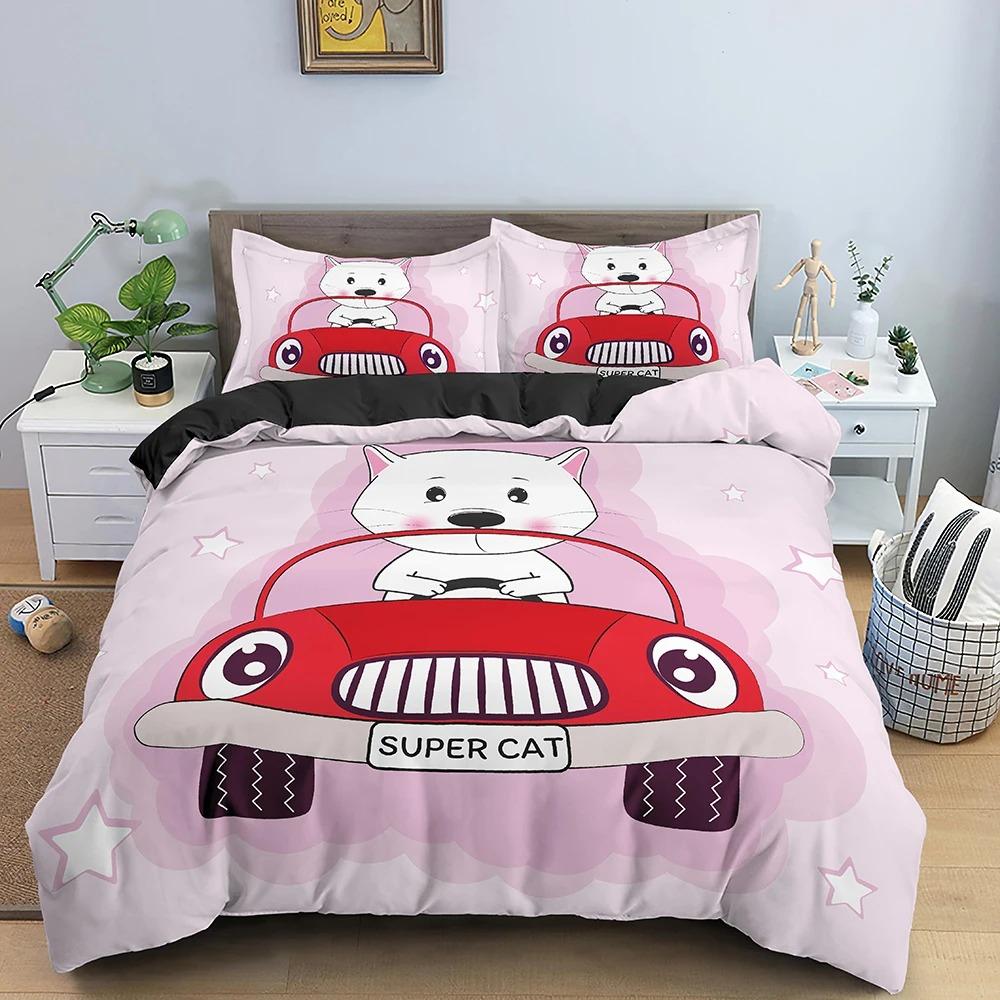 Cartoon Bear And Car Bedding Set Boys Girls Twin Queen Size Duvet Cover Pillowcase Bed Kids Adult Home Textileextile