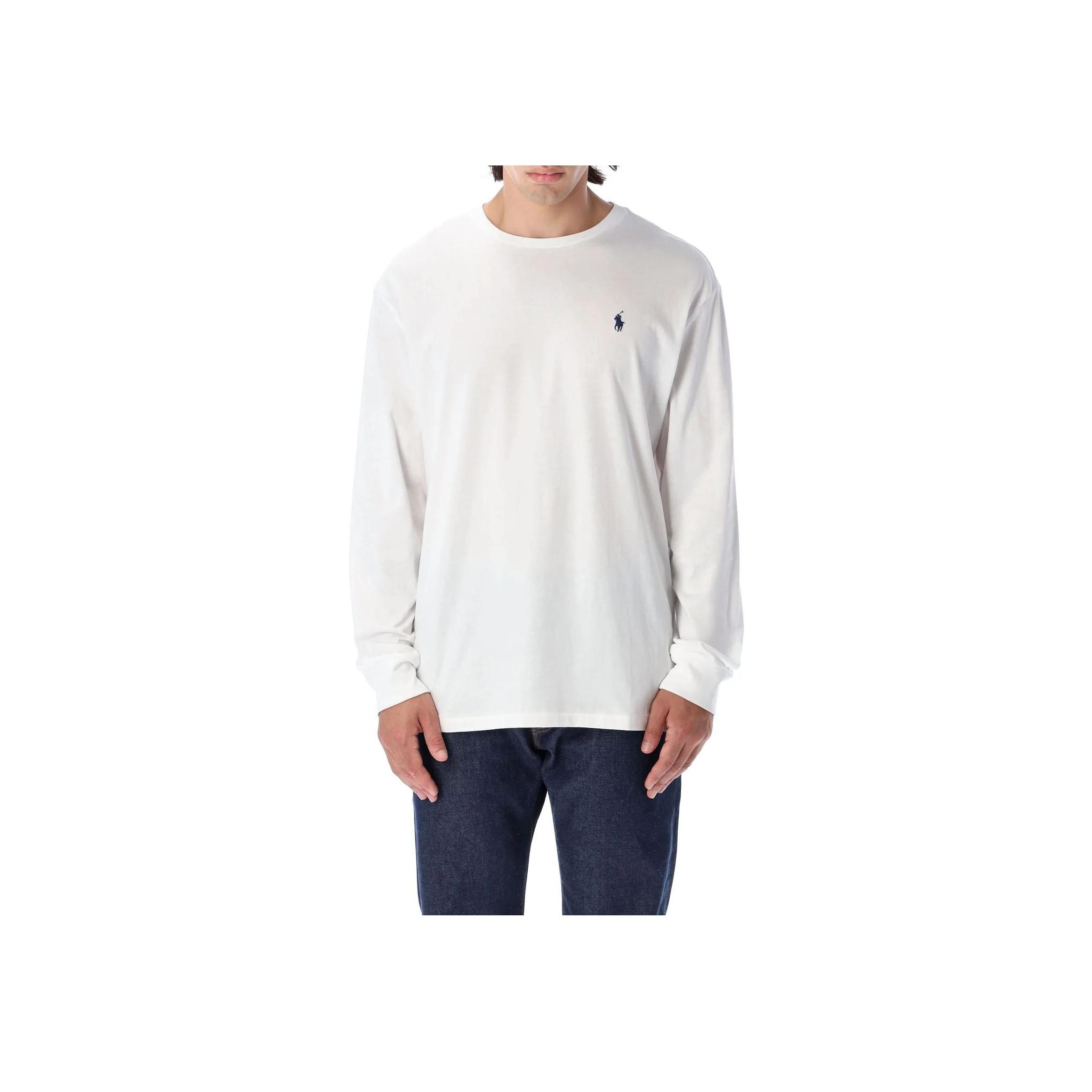 

Polo Ralph Lauren Solid Logo Print Crew Neck Long Sleeve T Shirt Men tops White 23A710671467C-004 M