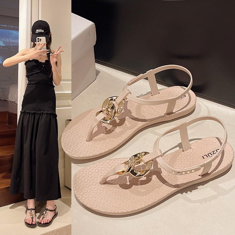 Fashion Women's Sandals Fashion Outdoor Casual Sandals Metal Buckle Design Sandal Non Slip Flat Sandals for Women Summer Roman Sandalias