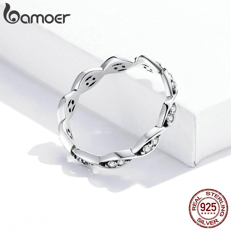 

BAMOER Аутентичные стерлингового серебра 925 пробы простые линии CZ кулон кольца на палец для женщин обручальные украшения 7