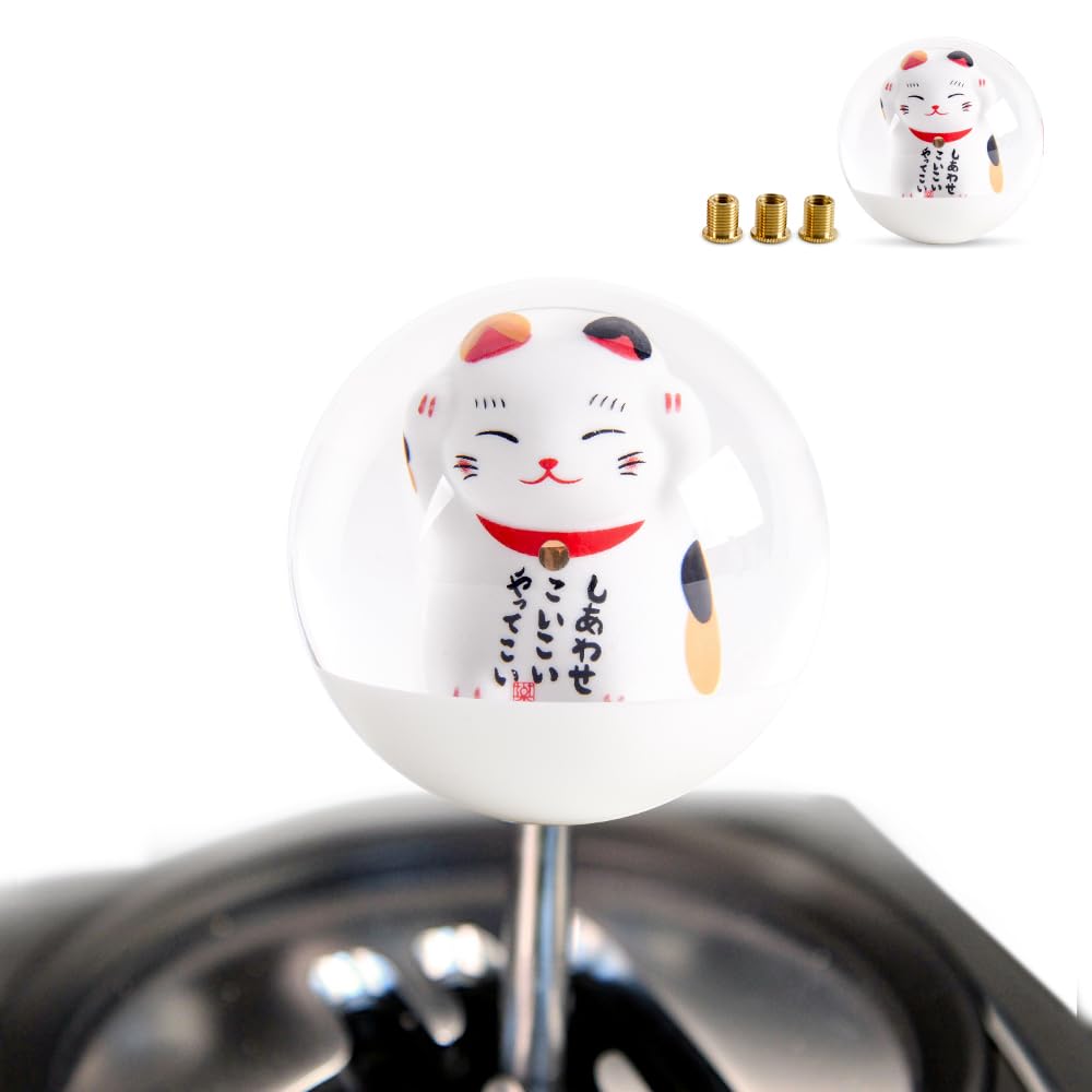 MUTEKI Maneki Maneki Neko Shift Knob, Cute, Round Gear Knob, MT Car, AT Car,