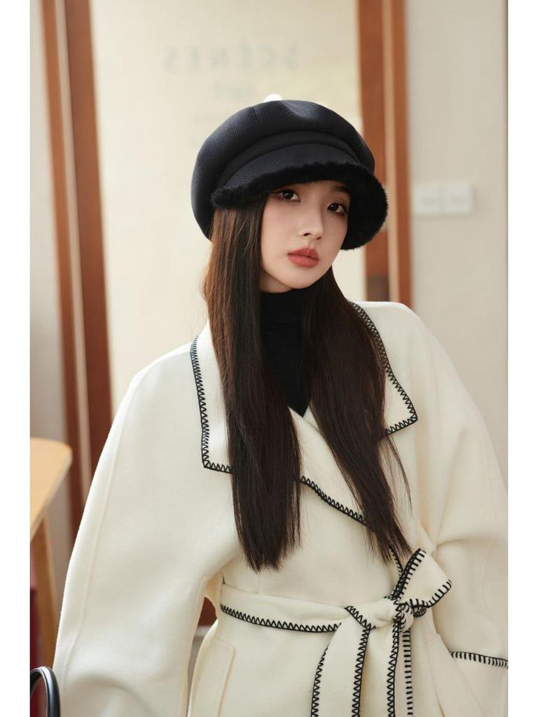 Women's Korean-Style Plush Octagonal Painter Hat - British Fashion, Autumn/Winter, Trendy Newsboy Cap