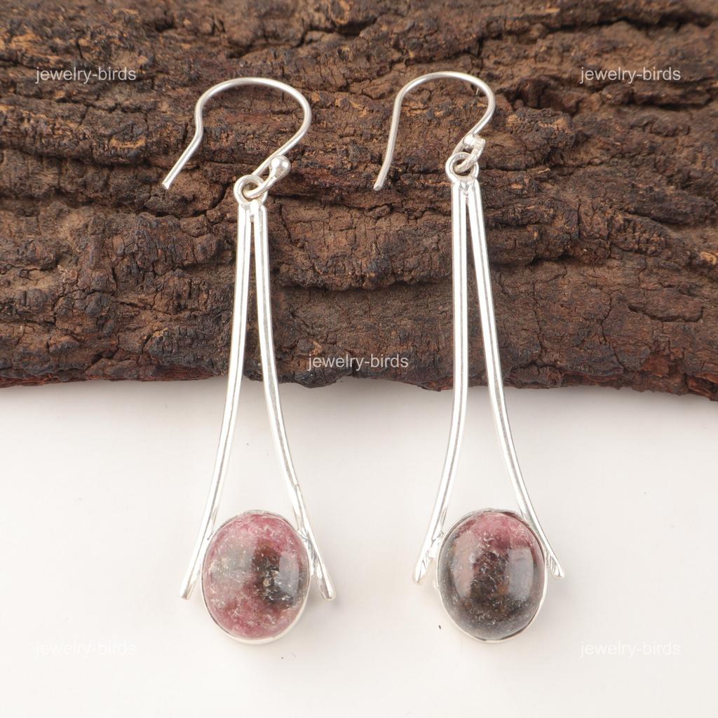 Natural Black Rhodonite 925 Silver Anniversary Gift Dangling Earrings Jewelry EE-136-26