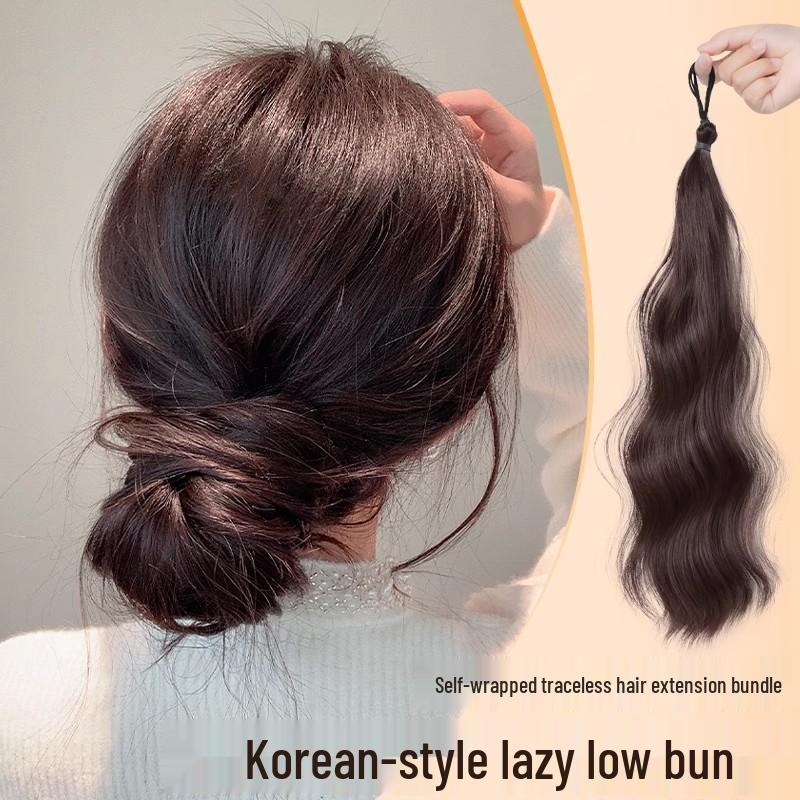Fluffy Fake Braided Bun Hair Tie for Volume & Style Curly Volume Bun, Black Brown