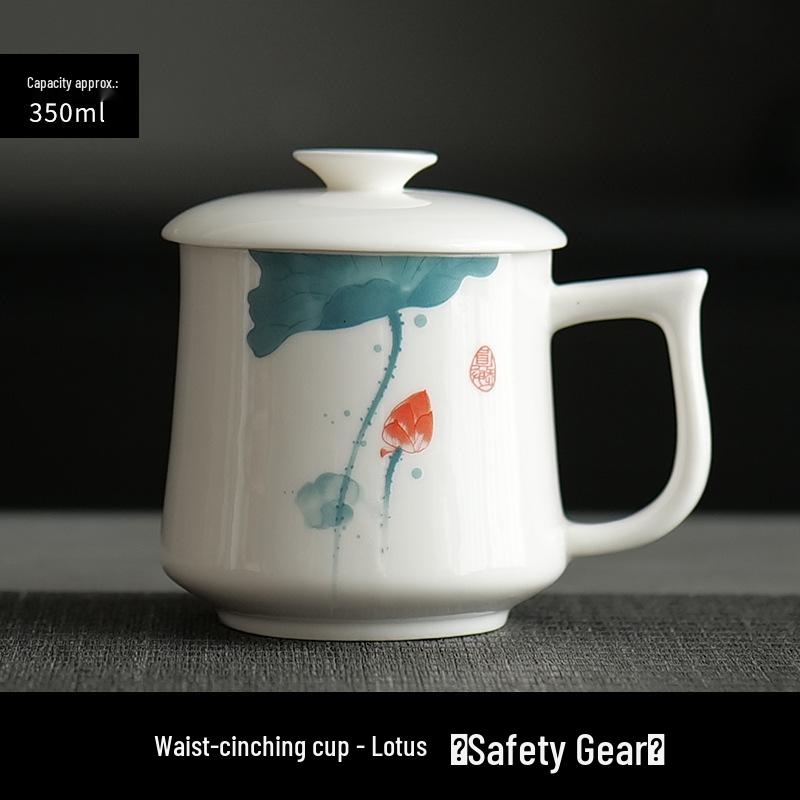 Jade Conference Sheep Fat Porcelain Tea Cup with Lid – White Ceramic Mug for Home and Office, Ideal Gift