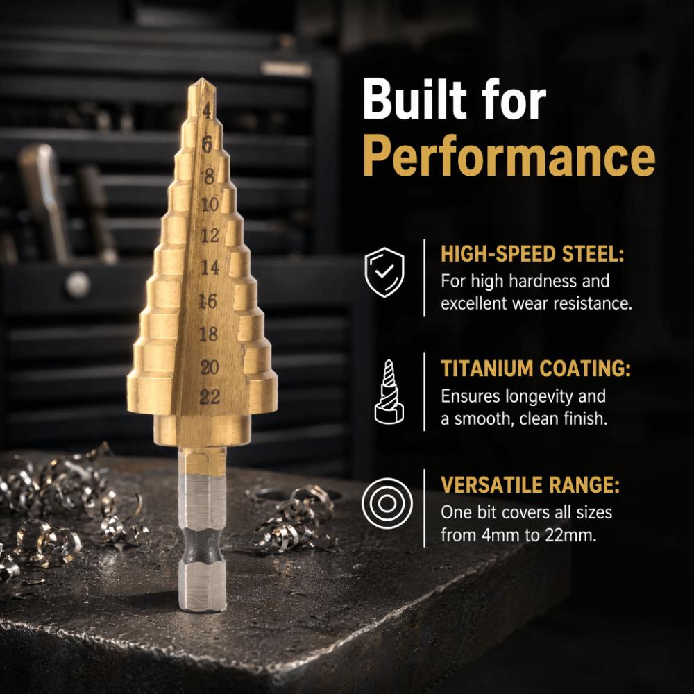 Titanium Coated Hole Cutter Hex Shank Power Tools Durable Step Drill Bit  Metal