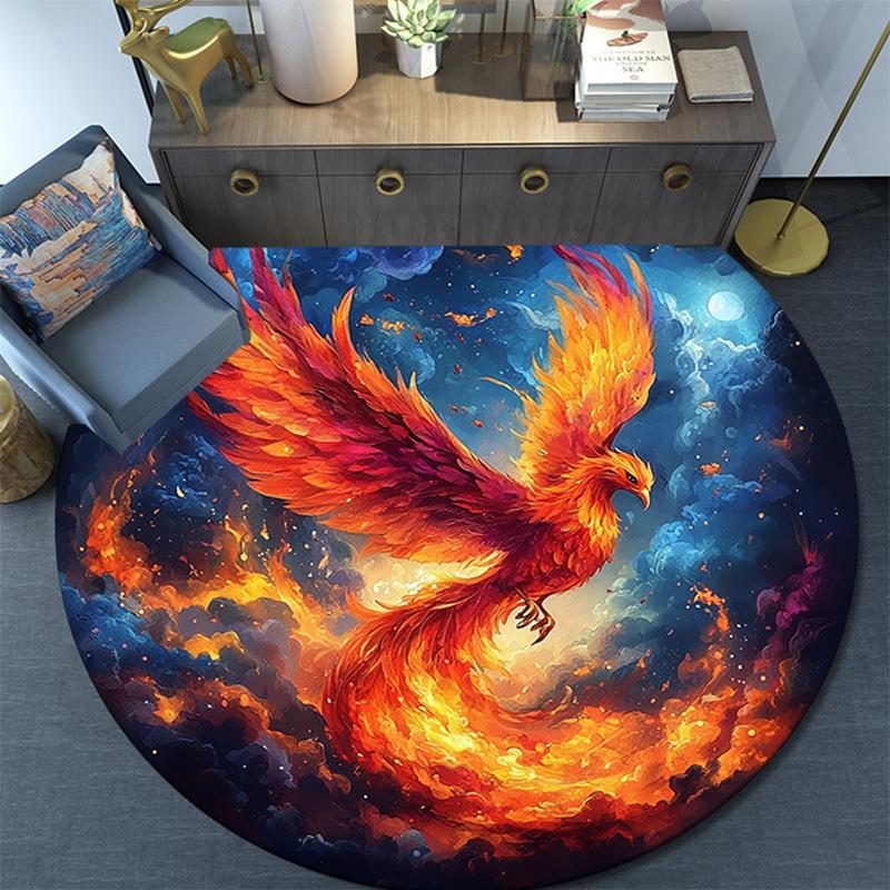 Phoenix Rising Round Area Rug,Carpet Rug for Living Room Bedroom Sofa Playroom Decor,Non-slip Floor Mat