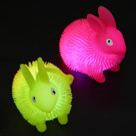 Luminous Glowing Ball Fluffy Bunny Stress Ball Soft TPR Fidget Toy with Color-Changing Lights Sensory Decompression Gadget for Kids Adults