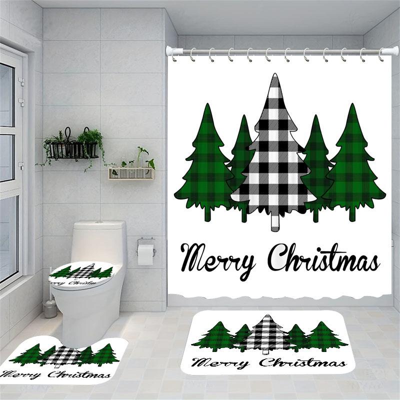 Christmas Series Shower Curtain Digital Printing Bathroom Shower Curtain Four-Piece Polyester Shower Curtain