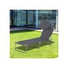 Chaise Longue - Outsunny - Pliable - Protection Solaire Réglable - Métal Gris 187x58x36 Cm