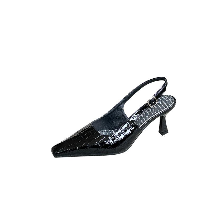 Women's Black Pointed Toe Thin Heel French Style Elegant Office Sandals - Perfect for Daily Wear