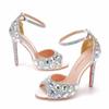 Pumps Women Heeled Sandals Summer Rhinestone Buckle Strap PU 11CM Thin Heels Bridal Wedding Elegant Women Shoes White