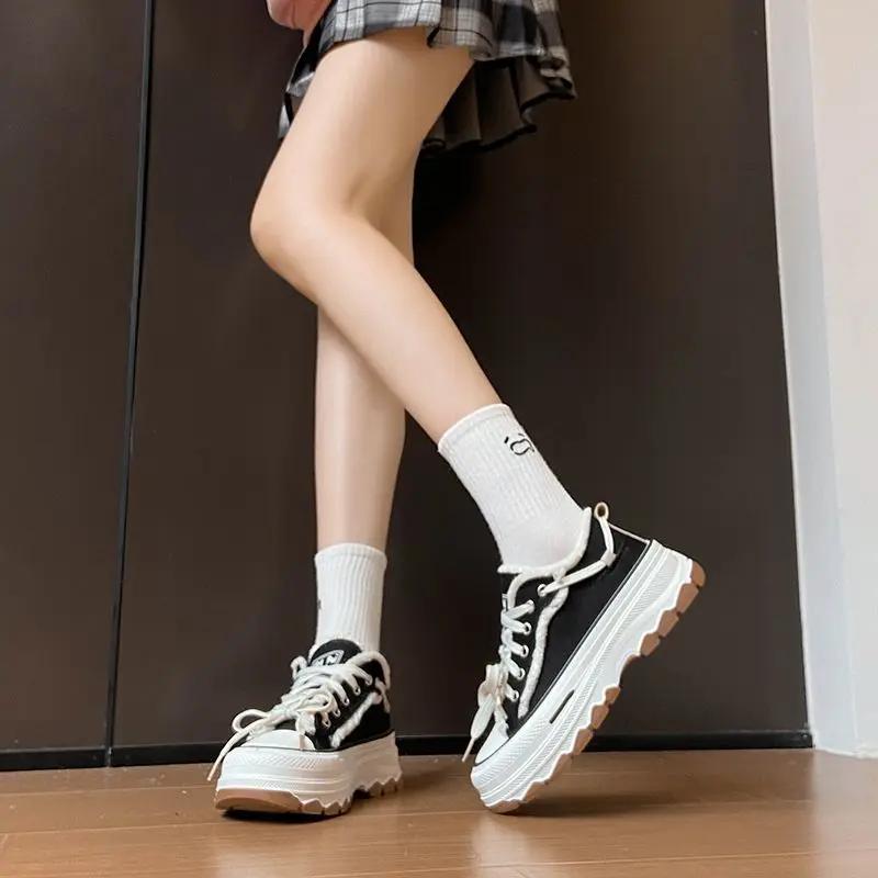 Fashion Round Toe Lace Up Shoes for Women Light Y2k Fashion Comfortable and Elegant Vulcanized Shoe Trends 2025 Korean 39 Woman Footwear