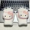 Girls Cartoon Kitty Gloves Cute Plush Cat Gloves Fuzzy Warm Gloves with Cat Head Rhinestones for Women Winter Daily Errands