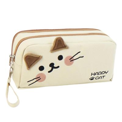 JVILEX Pencil Stylish for Elementary and Junior High School Cute Pouch Pen Case with Cat Simple Design Case, Girls, Design, (White) [Used]